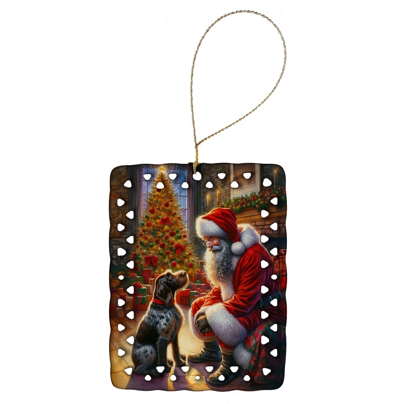 German Wirehaired Pointer and Santa Claus Porcelain Ornament