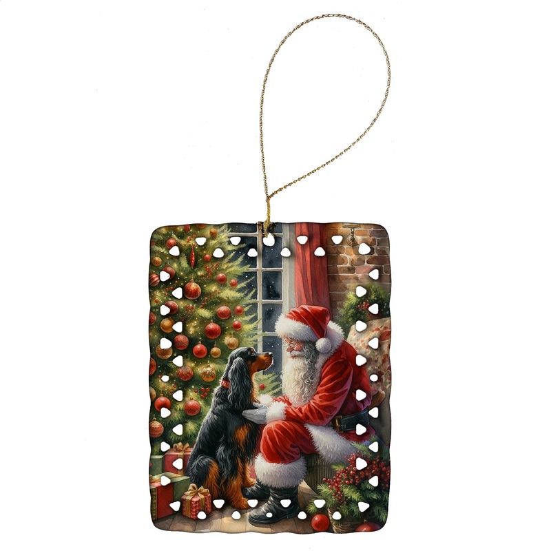 Gordon Setter and Santa Claus Porcelain Ornament
