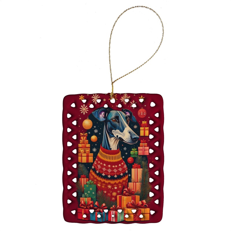 Greyhound Holiday Christmas Porcelain Ornament