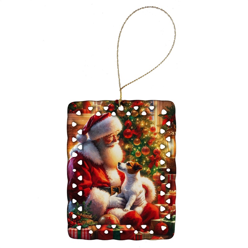 Jack Russell Terrier and Santa Claus Porcelain Ornament