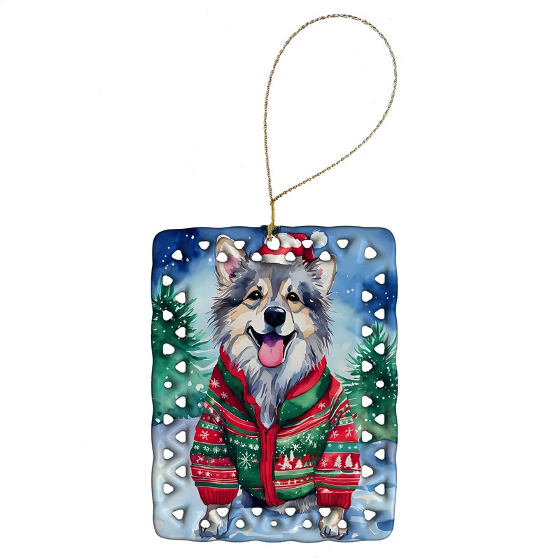 Keeshond Christmas Porcelain Ornament