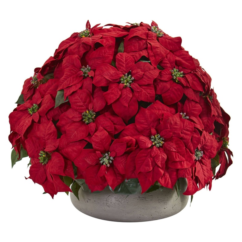 Large Poinsettia Artificial Plant in Stone Planter