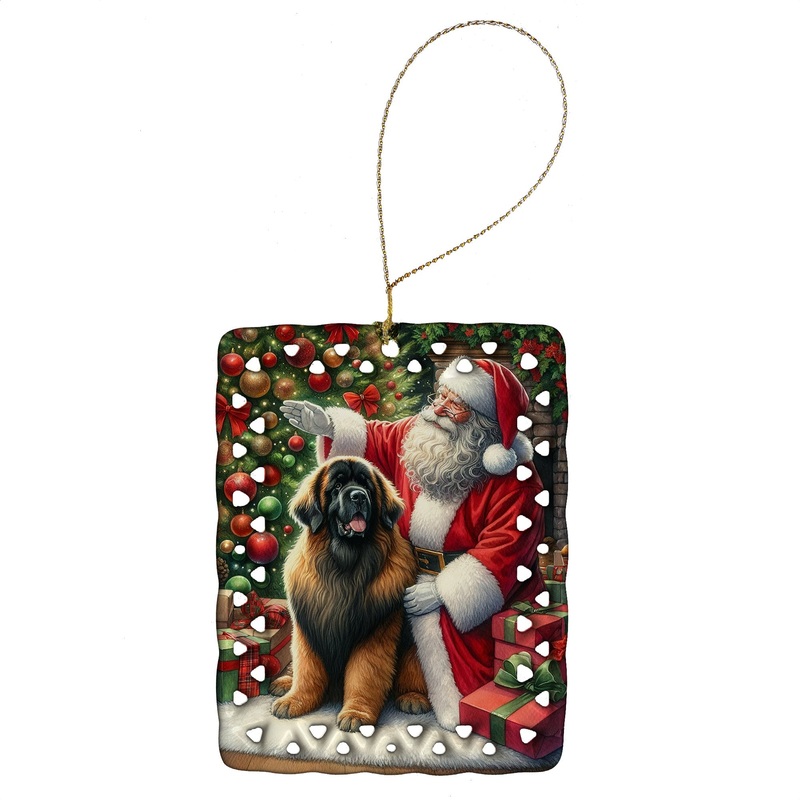 Leonberger and Santa Claus Porcelain Ornament