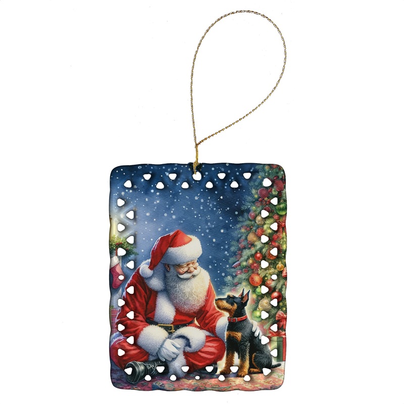 Manchester Terrier and Santa Claus Porcelain Ornament