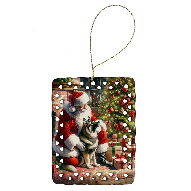 Norwegian Elkhound and Santa Claus Porcelain Ornament