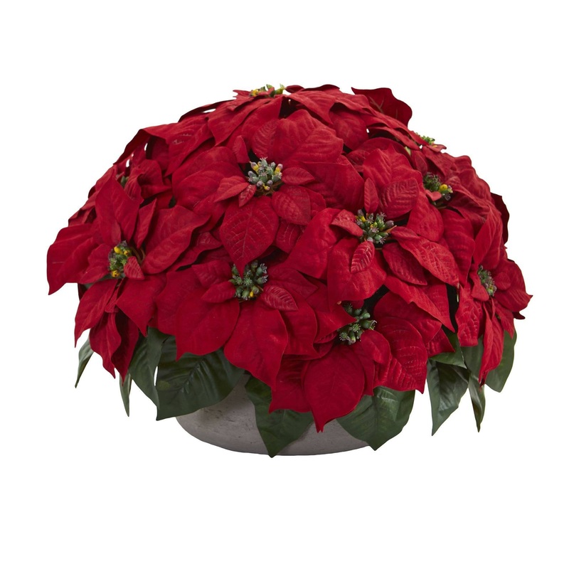 Poinsettia Artificial Plant in Stone Planter