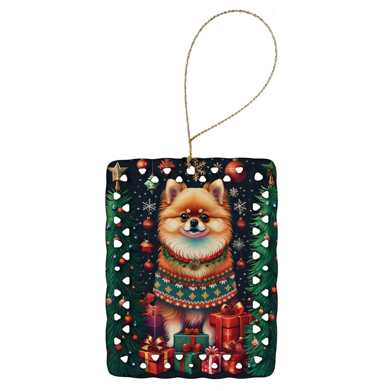 Pomeranian Holiday Christmas Porcelain Ornament