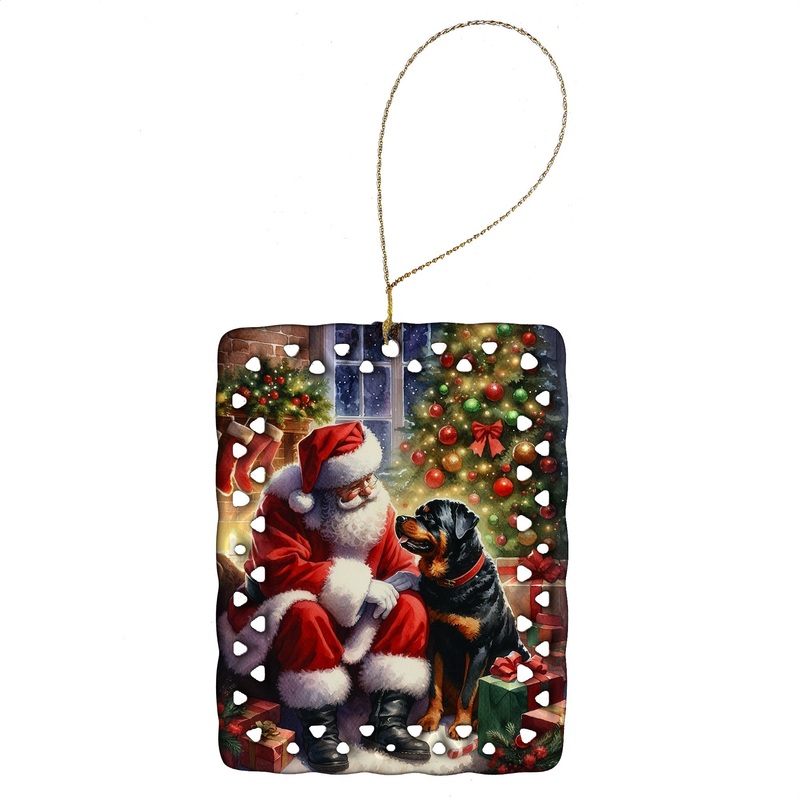 Rottweiler and Santa Claus Porcelain Ornament