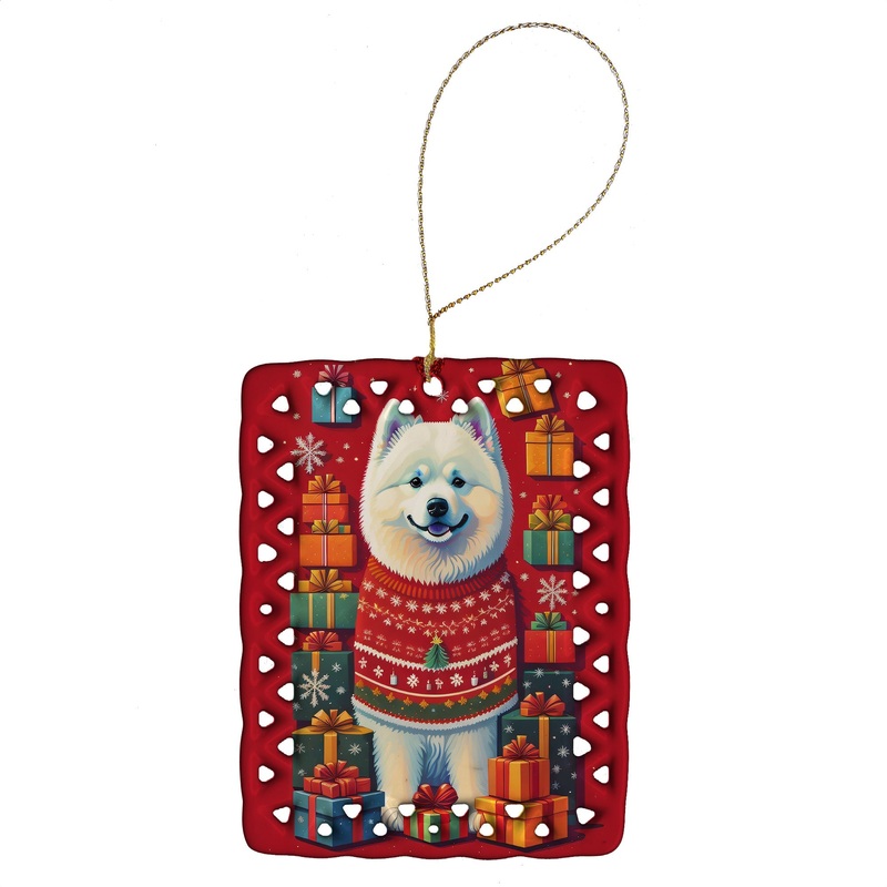 Samoyed Holiday Christmas Porcelain Ornament