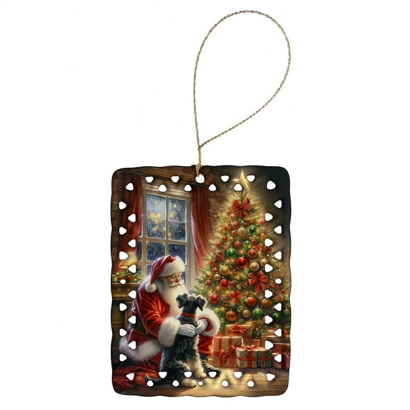 Schnauzer and Santa Claus Porcelain Ornament