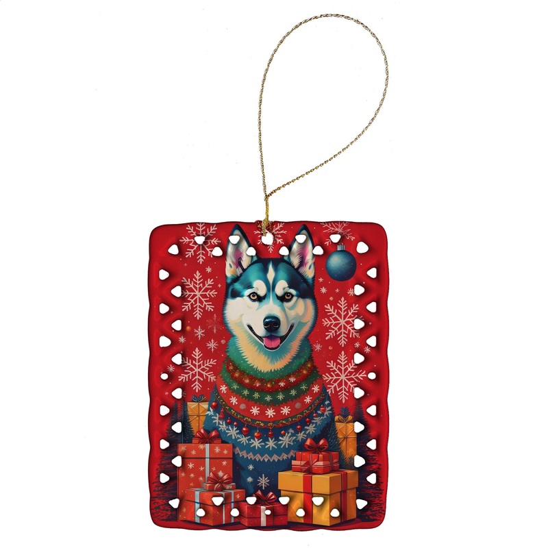 Siberian Husky Holiday Christmas Porcelain Ornament