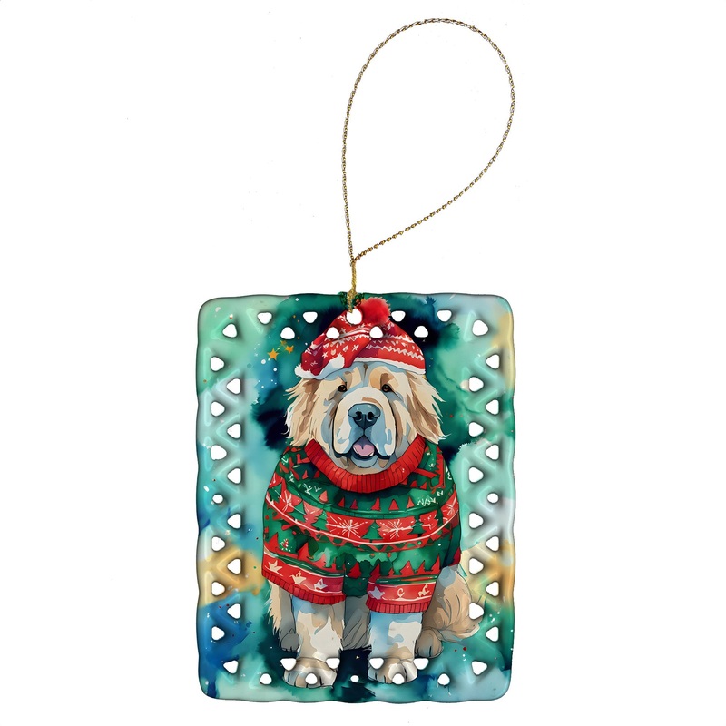 Tibetan Mastiff Christmas Porcelain Ornament