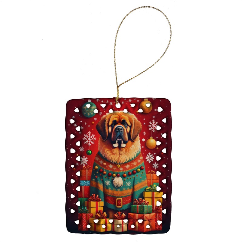 Tibetan Mastiff Holiday Christmas Porcelain Ornament