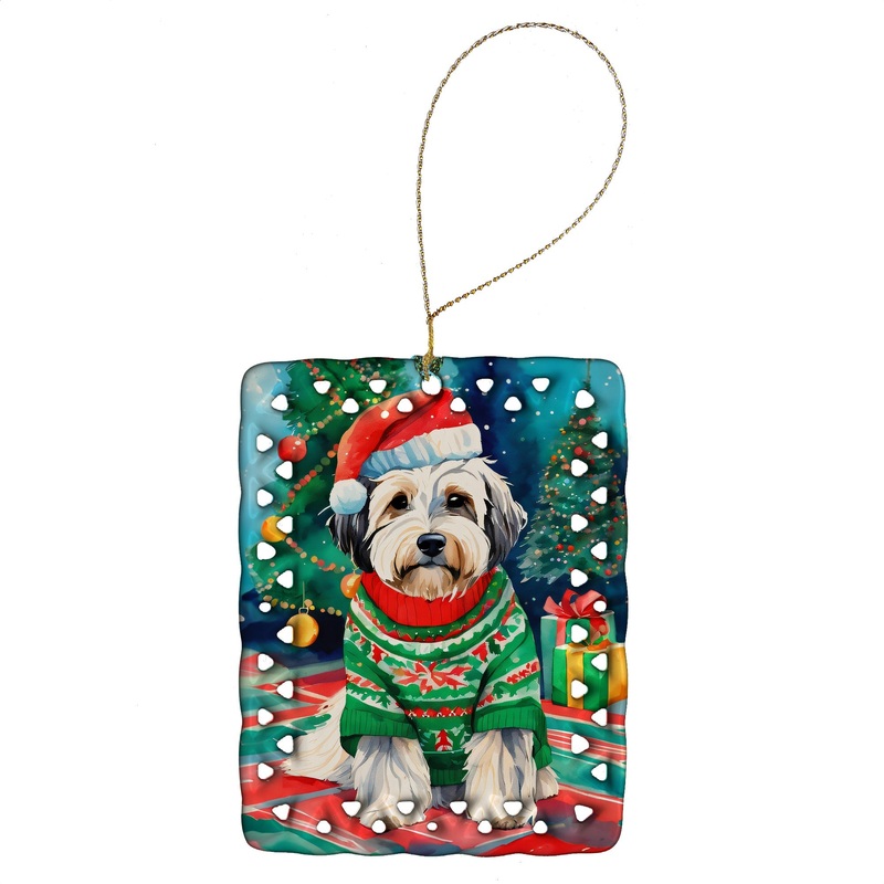 Tibetan Terrier Christmas Porcelain Ornament