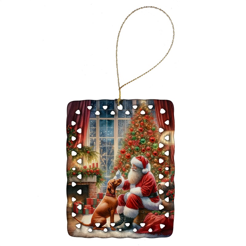 Vizsla and Santa Claus Porcelain Ornament