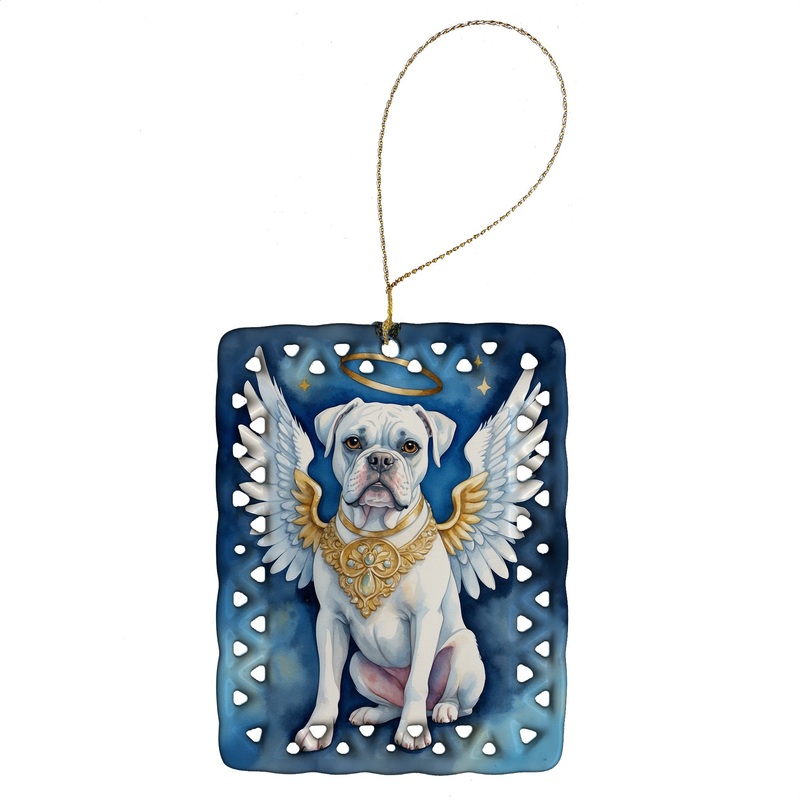 White Boxer My Angel Porcelain Ornament