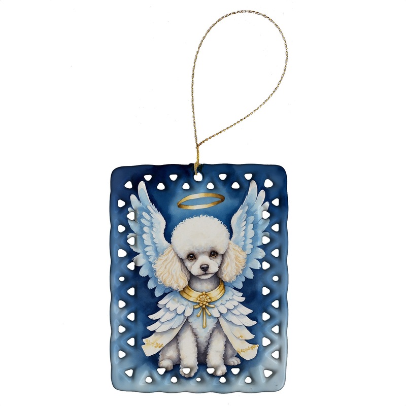 White Poodle My Angel Porcelain Ornament
