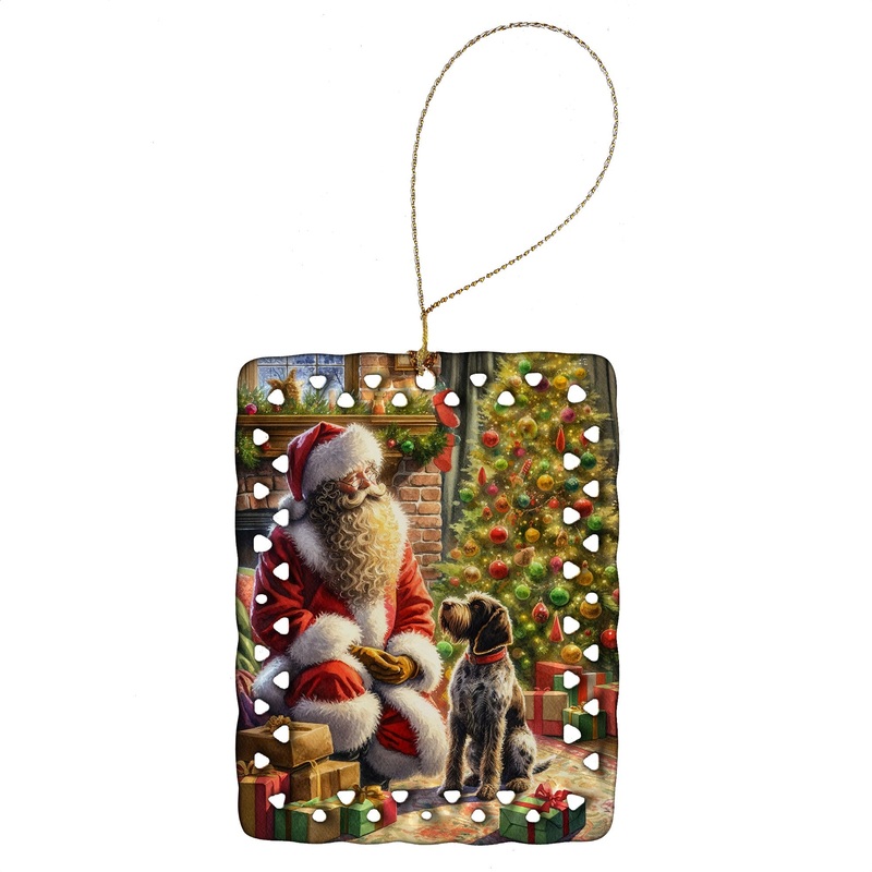 Wirehaired Pointing Griffon and Santa Claus Porcelain Ornament