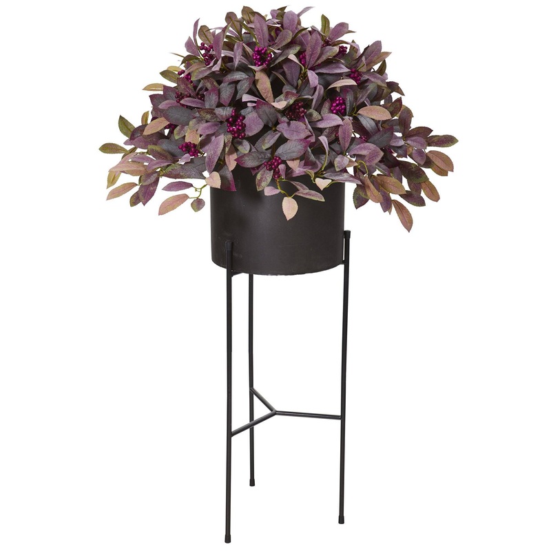 49 Fall Laurel Leaf with Berries Artificial Plant in Black Planter with Stand