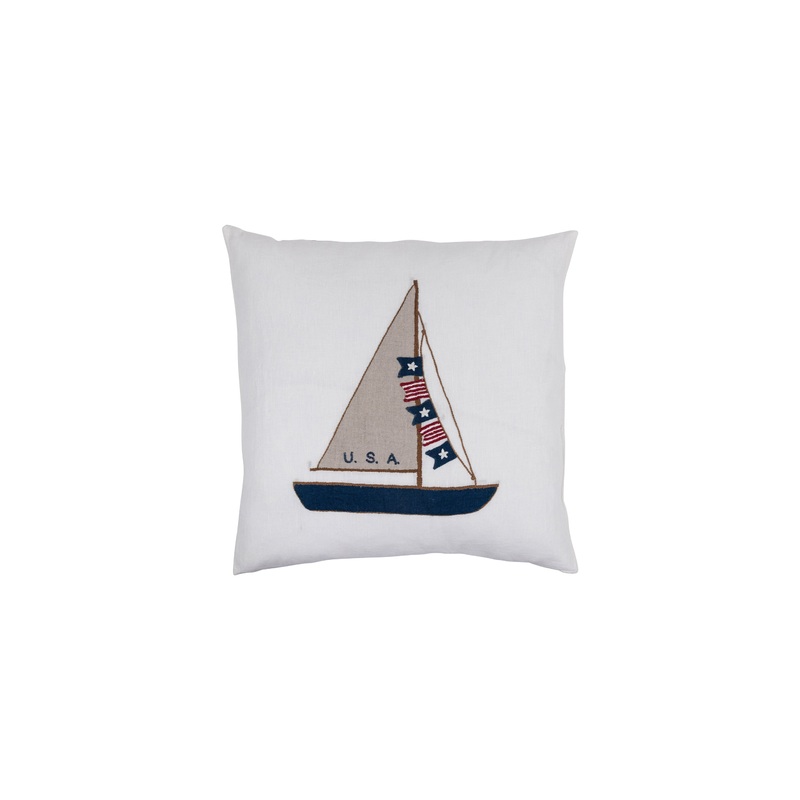 America Sailboat Linen Throw Pillow