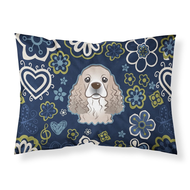 Blue Flowers Cocker Spaniel Fabric Standard Pillowcase  Artistic Decorative Front, White Back BB5067PILLOWCASE