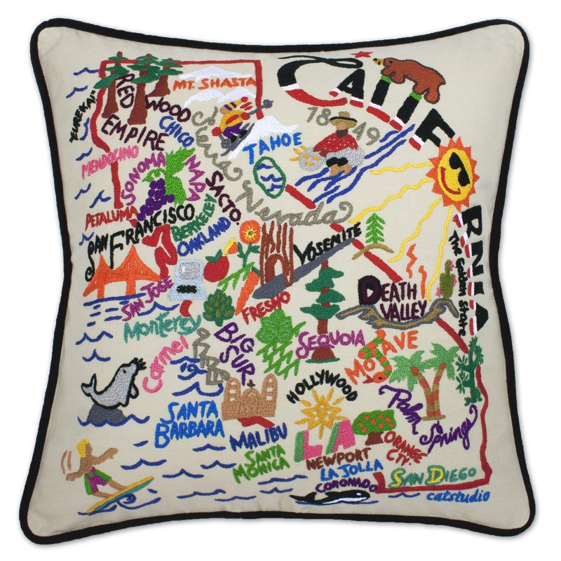 California Hand-Embroidered Pillow