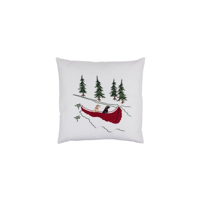 Embroidered Labradors and Canoe Porch Pillow