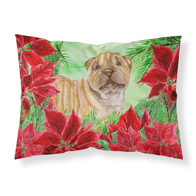 Shar Pei Puppy Poinsettas  Standard Pillowcase  Artistic Decorative Front, White Back CK1366PILLOWCASE