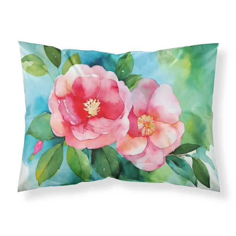 Alabama Camellia in Watercolor Fabric Standard Pillowcase  Artistic Decorative Front, White Back