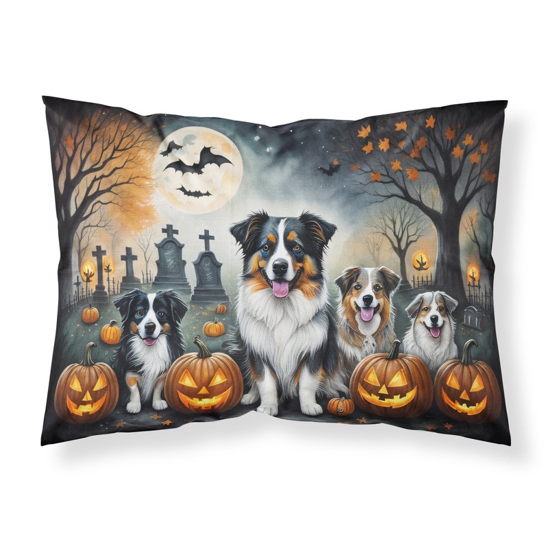 Australian Shepherd Spooky Halloween Fabric Standard Pillowcase  Artistic Decorative Front, White Back