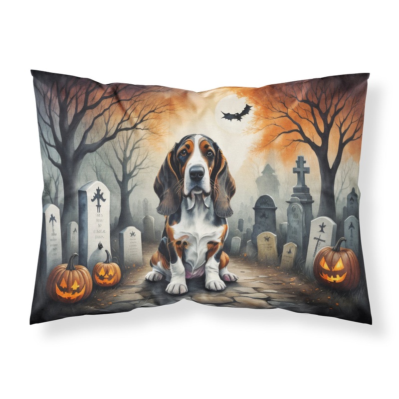 Basset Hound Spooky Halloween Fabric Standard Pillowcase  Artistic Decorative Front, White Back