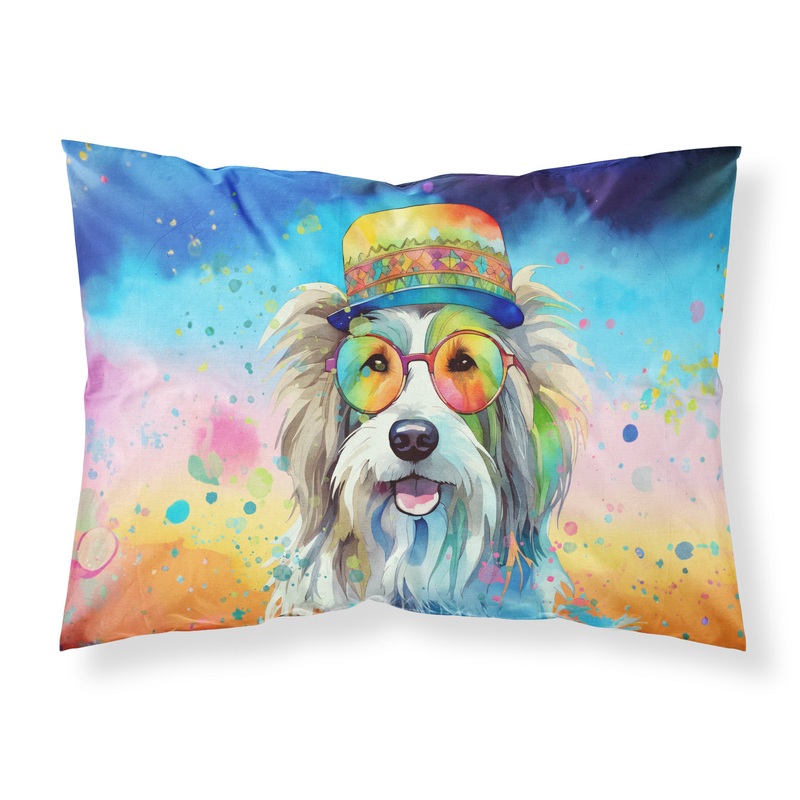 Bearded Collie Hippie Dawg Standard Pillowcase  Artistic Decorative Front, White Back