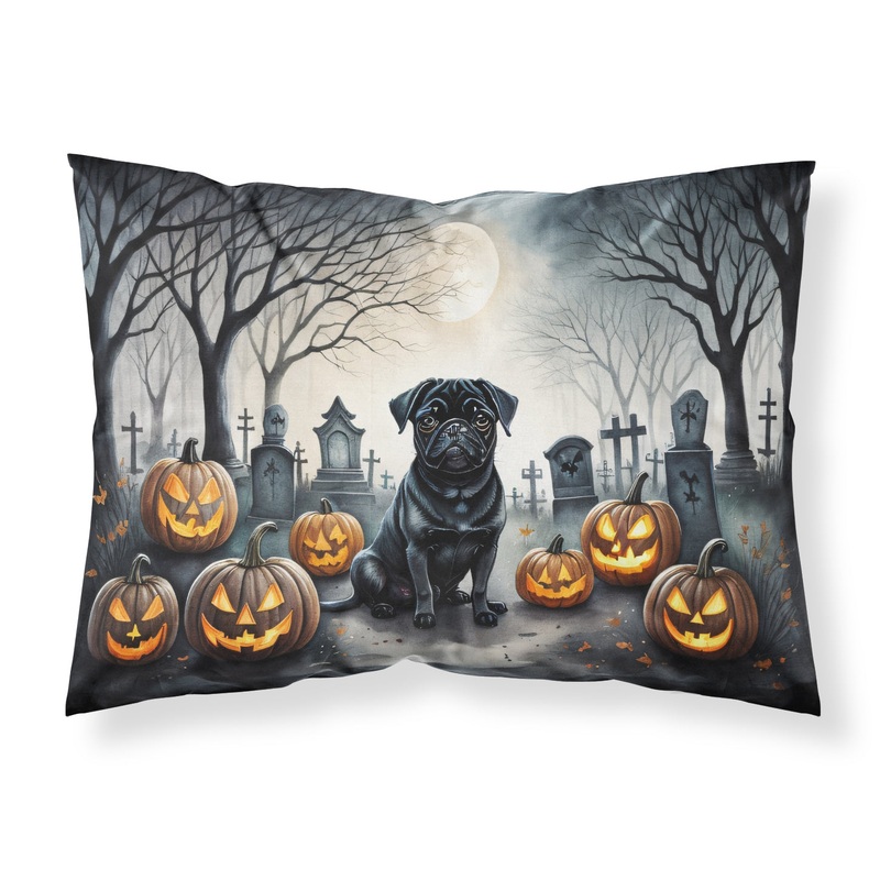 Black Pug Spooky Halloween Fabric Standard Pillowcase  Artistic Decorative Front, White Back