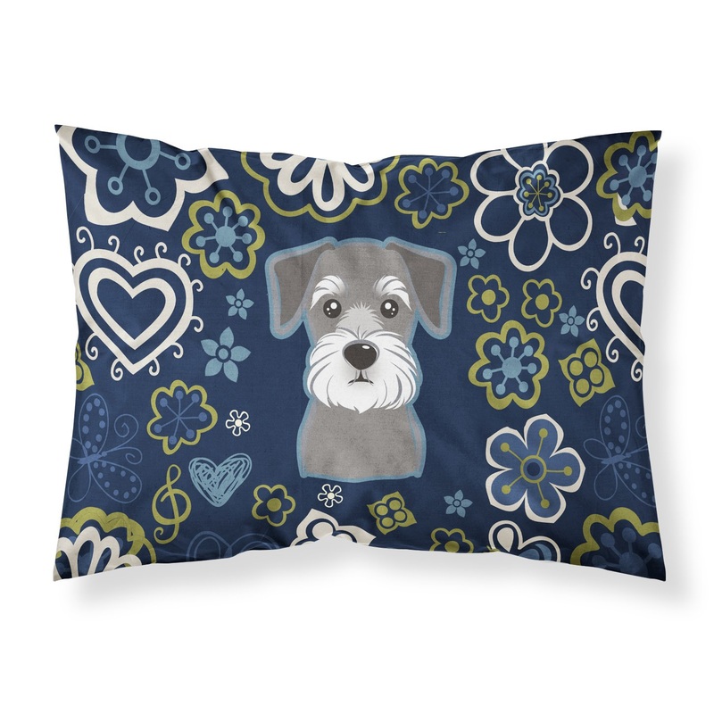 Blue Flowers Schnauzer Fabric Standard Pillowcase  Artistic Decorative Front, White Back BB5057PILLOWCASE