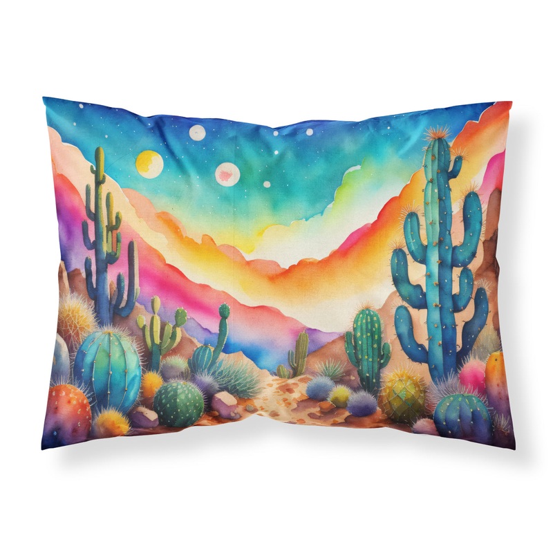 Cactus in Color Fabric Standard Pillowcase  Artistic Decorative Front, White Back
