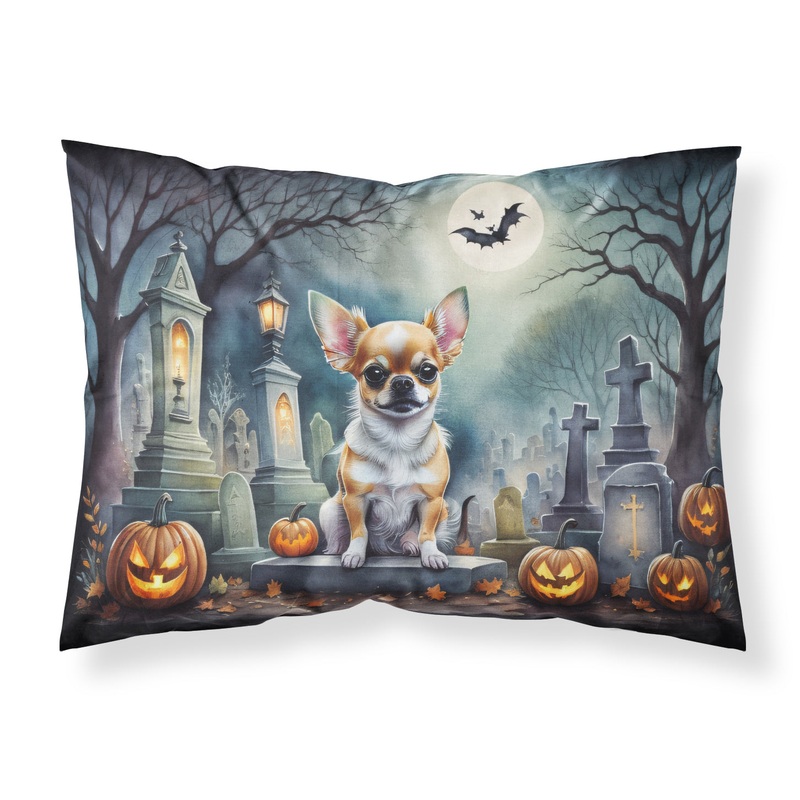 Chihuahua Spooky Halloween Fabric Standard Pillowcase  Artistic Decorative Front, White Back