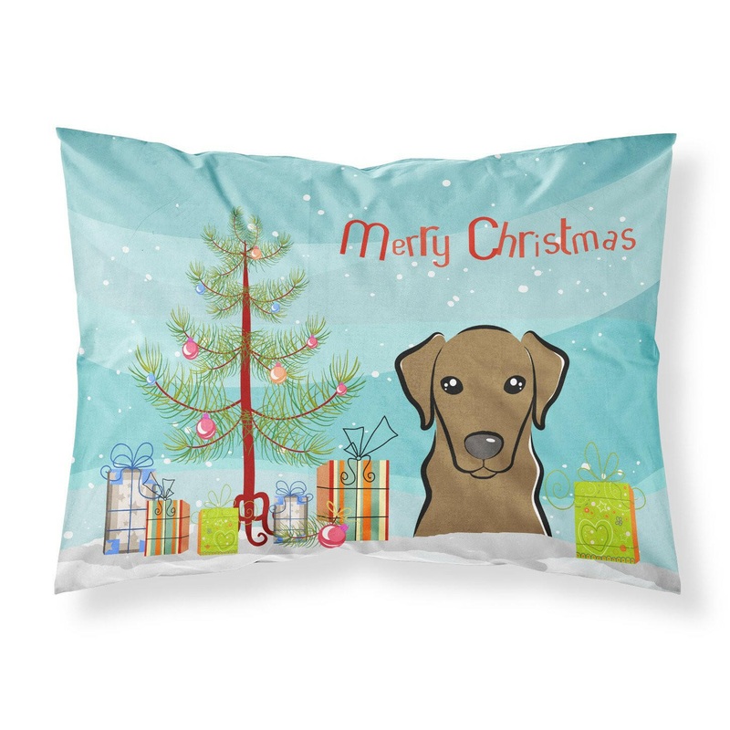 Christmas Tree and Chocolate Labrador Fabric Standard Pillowcase  Artistic Decorative Front, White Back BB1606PILLOWCASE