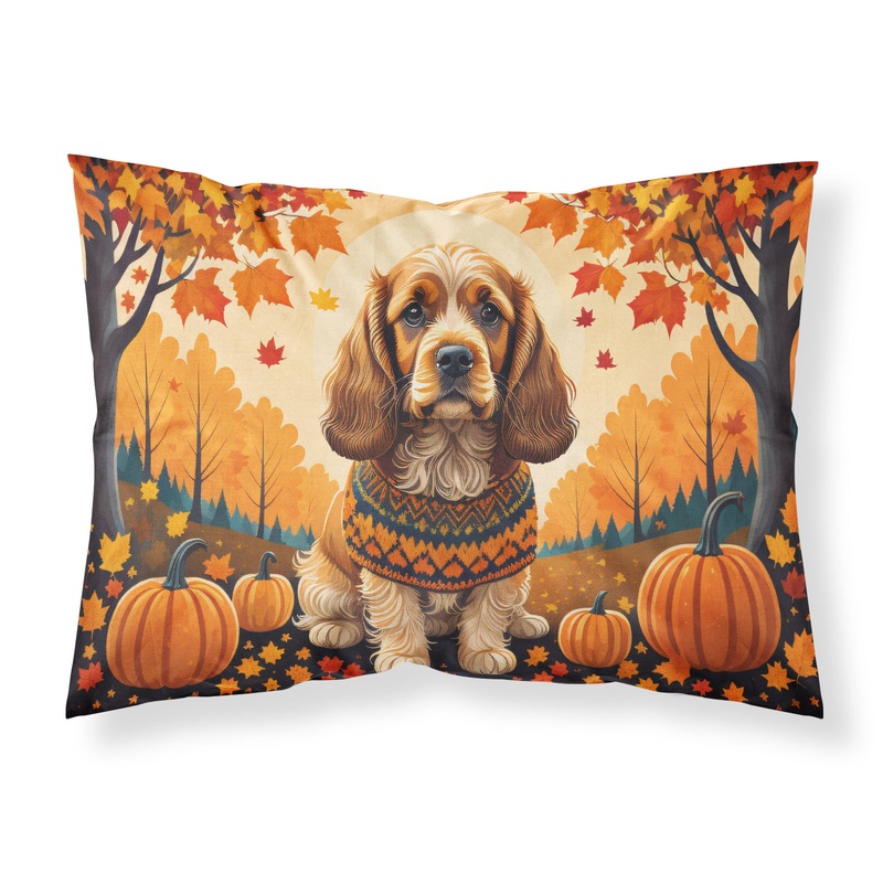 Cocker Spaniel Fall Fabric Standard Pillowcase  Artistic Decorative Front, White Back