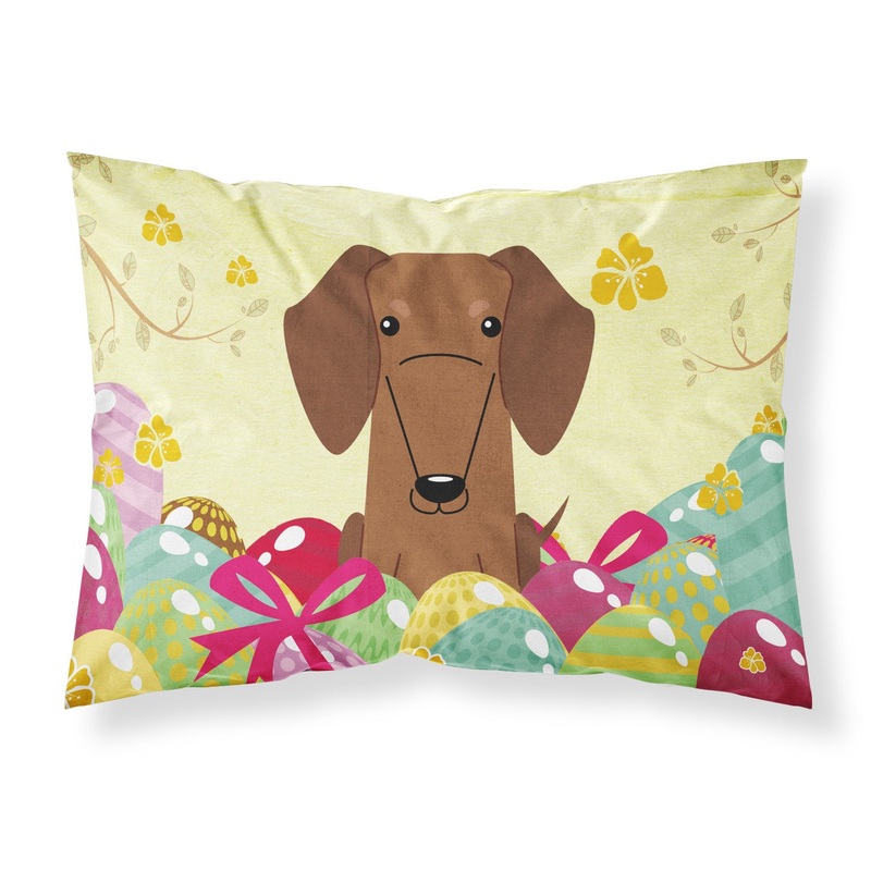 Easter Eggs Dachshund Red Brown Fabric Standard Pillowcase  Artistic Decorative Front, White Back BB6130PILLOWCASE