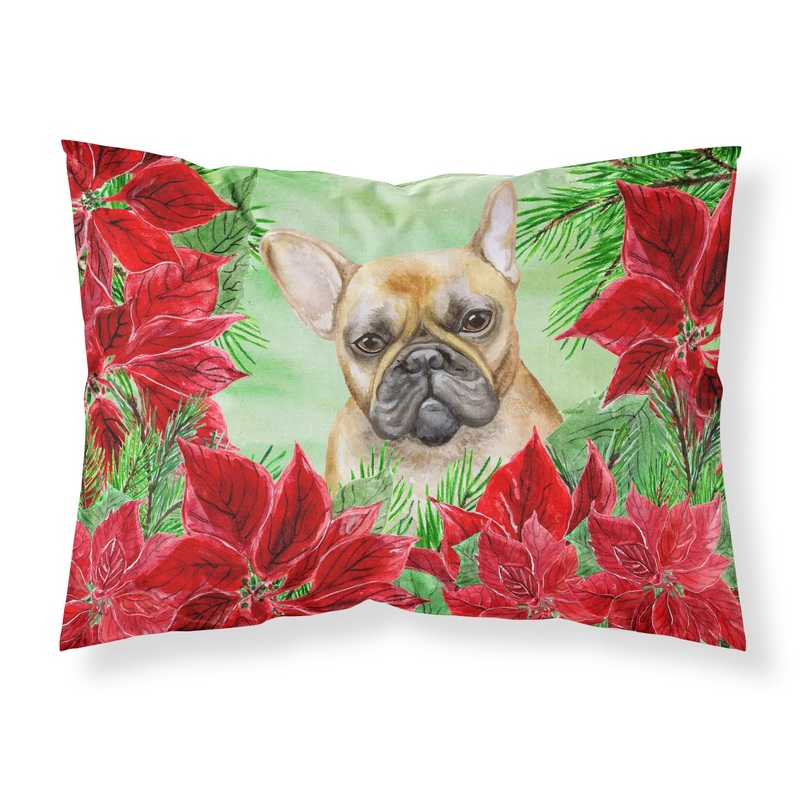 French Bulldog Poinsettas  Standard Pillowcase  Artistic Decorative Front, White Back CK1336PILLOWCASE