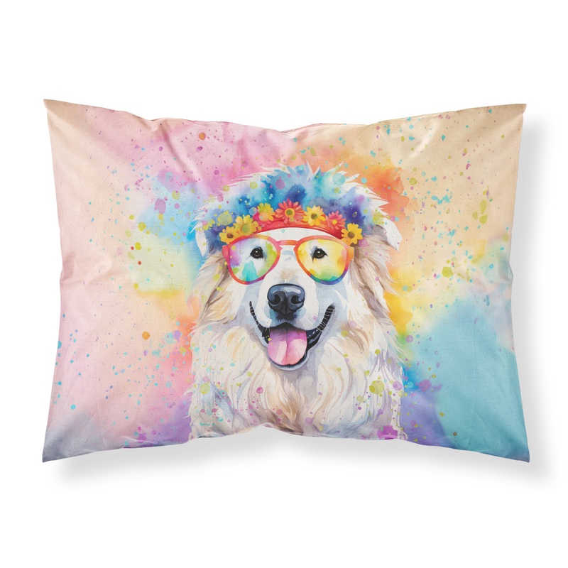 Great Pyrenees Hippie Dawg Standard Pillowcase  Artistic Decorative Front, White Back