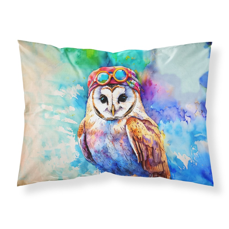 Hippie Animal Barn Owl Standard Pillowcase  Artistic Decorative Front, White Back