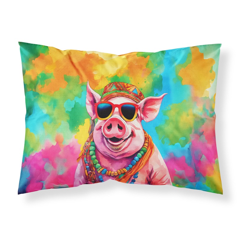 Hippie Animal Pig Standard Pillowcase  Artistic Decorative Front, White Back
