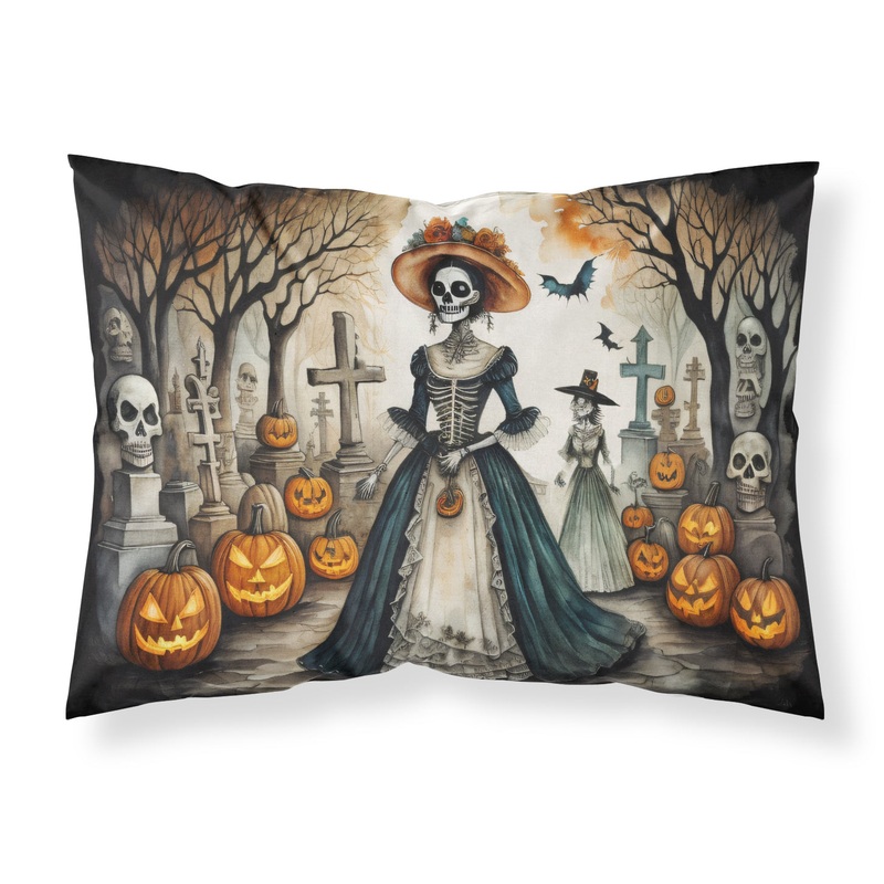 La Catrina Skeleton Spooky Halloween Fabric Standard Pillowcase  Artistic Decorative Front, White Back