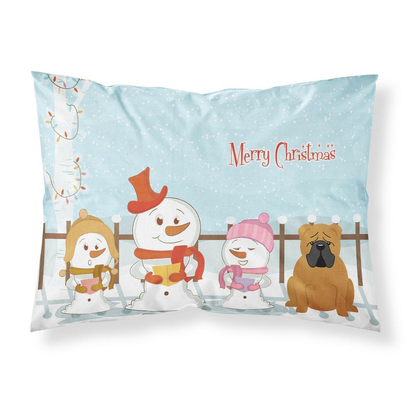 Merry Christmas Carolers English Bulldog Red Fabric Standard Pillowcase  Artistic Decorative Front, White Back BB2453PILLOWCASE