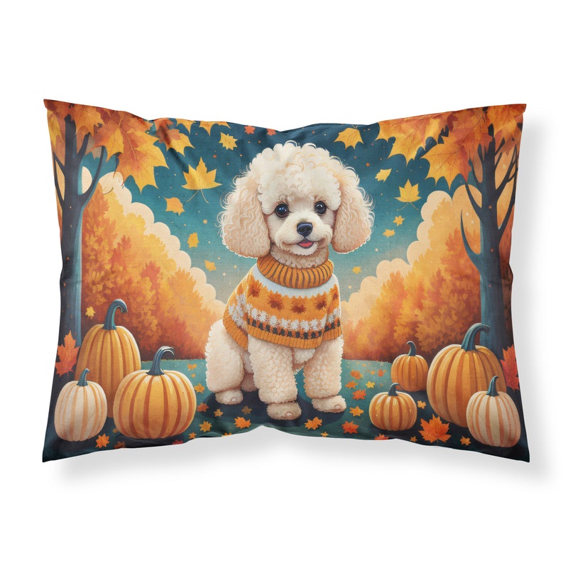 Poodle Fall Fabric Standard Pillowcase  Artistic Decorative Front, White Back