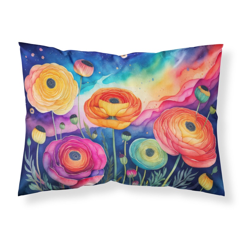 Ranunculus in Color Fabric Standard Pillowcase  Artistic Decorative Front, White Back