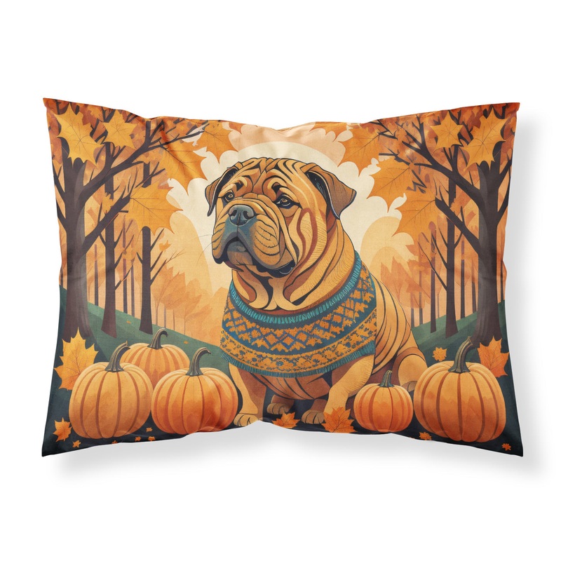 Shar Pei Fall Fabric Standard Pillowcase  Artistic Decorative Front, White Back