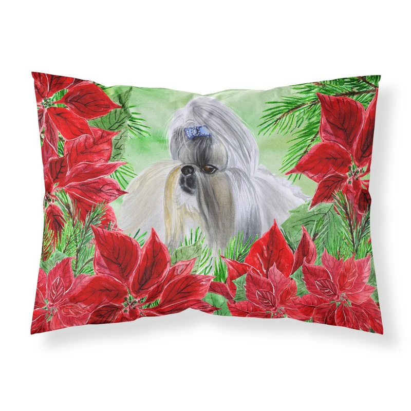 Shih Tzu Poinsettas  Standard Pillowcase  Artistic Decorative Front, White Back CK1314PILLOWCASE