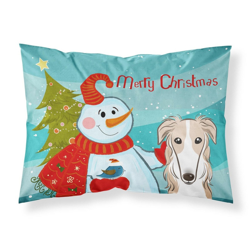 Snowman with Borzoi Fabric Standard Pillowcase  Artistic Decorative Front, White Back BB1848PILLOWCASE